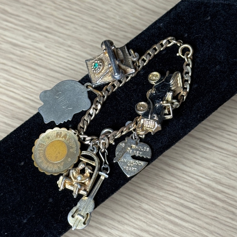 VINTAGE GOLD & SILVER CHARM BRACELET RARE AESTHETIC JEWELRY